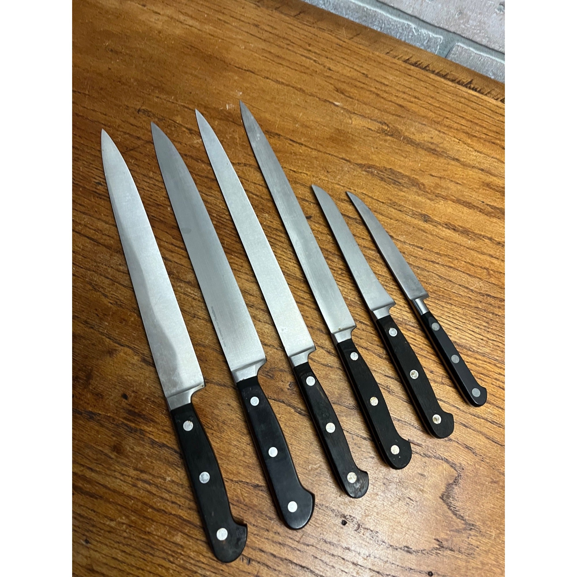 Vintage Germany Sabatier Hoffritz Stainless Steel Chef Knife Knives Set Lot (5)