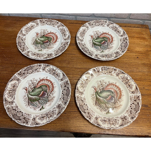 Vintage Windsor Ware Glazed Wild Turkey Dinner Plates Set of Four (4) Johnson Bros. England Thanksgiving