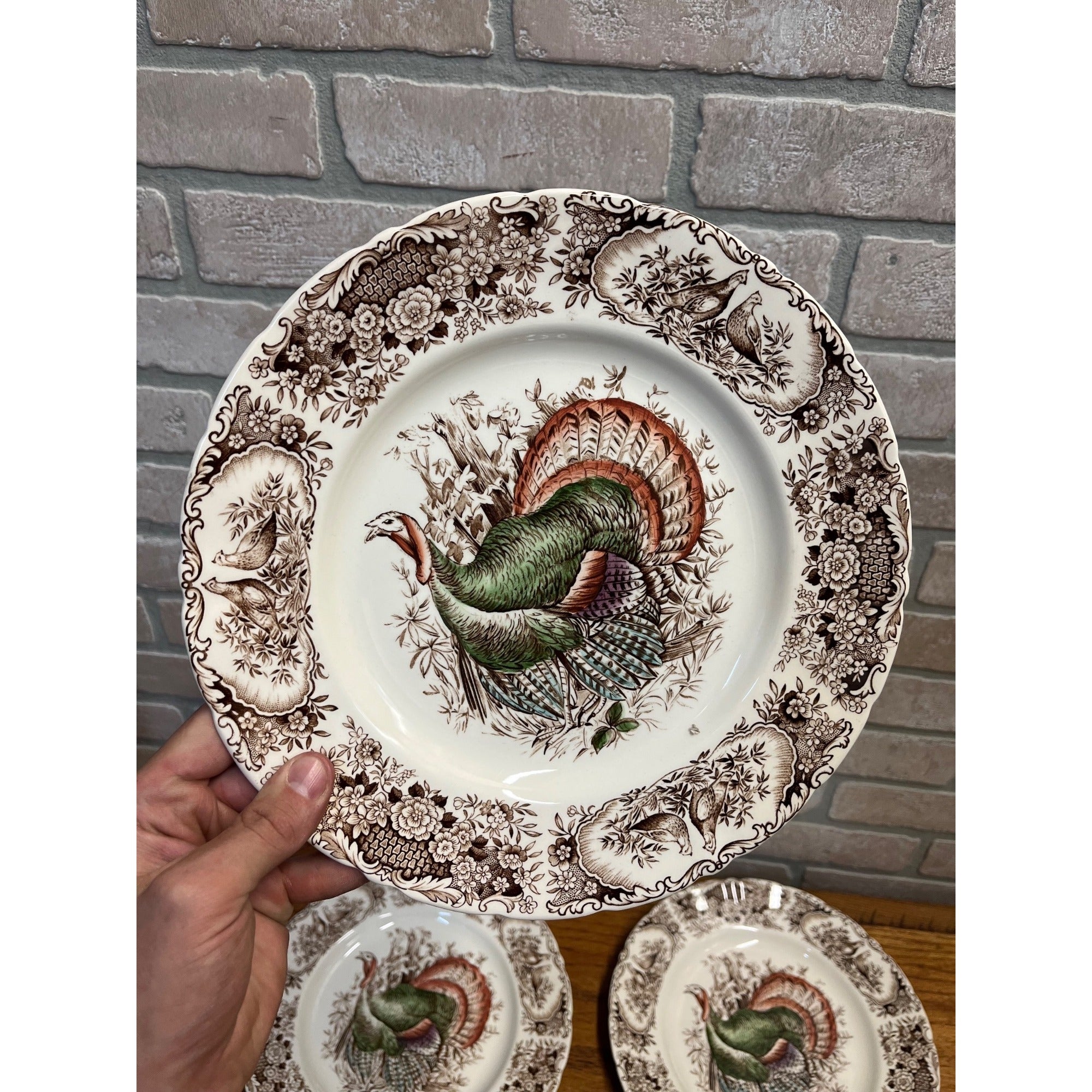 Vintage Windsor Ware Glazed Wild Turkey Dinner Plates Set of Four (4) Johnson Bros. England Thanksgiving