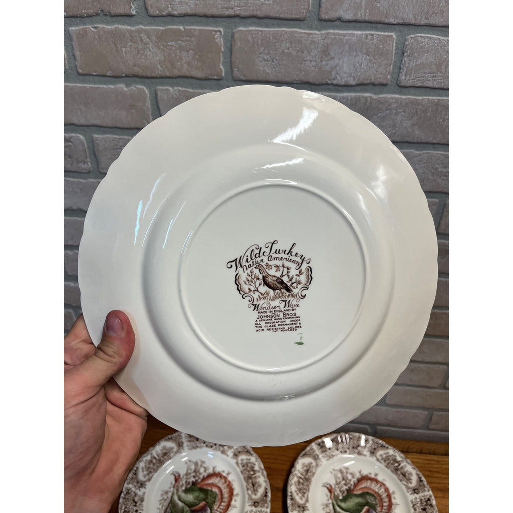 Vintage Windsor Ware Glazed Wild Turkey Dinner Plates Set of Four (4) Johnson Bros. England Thanksgiving