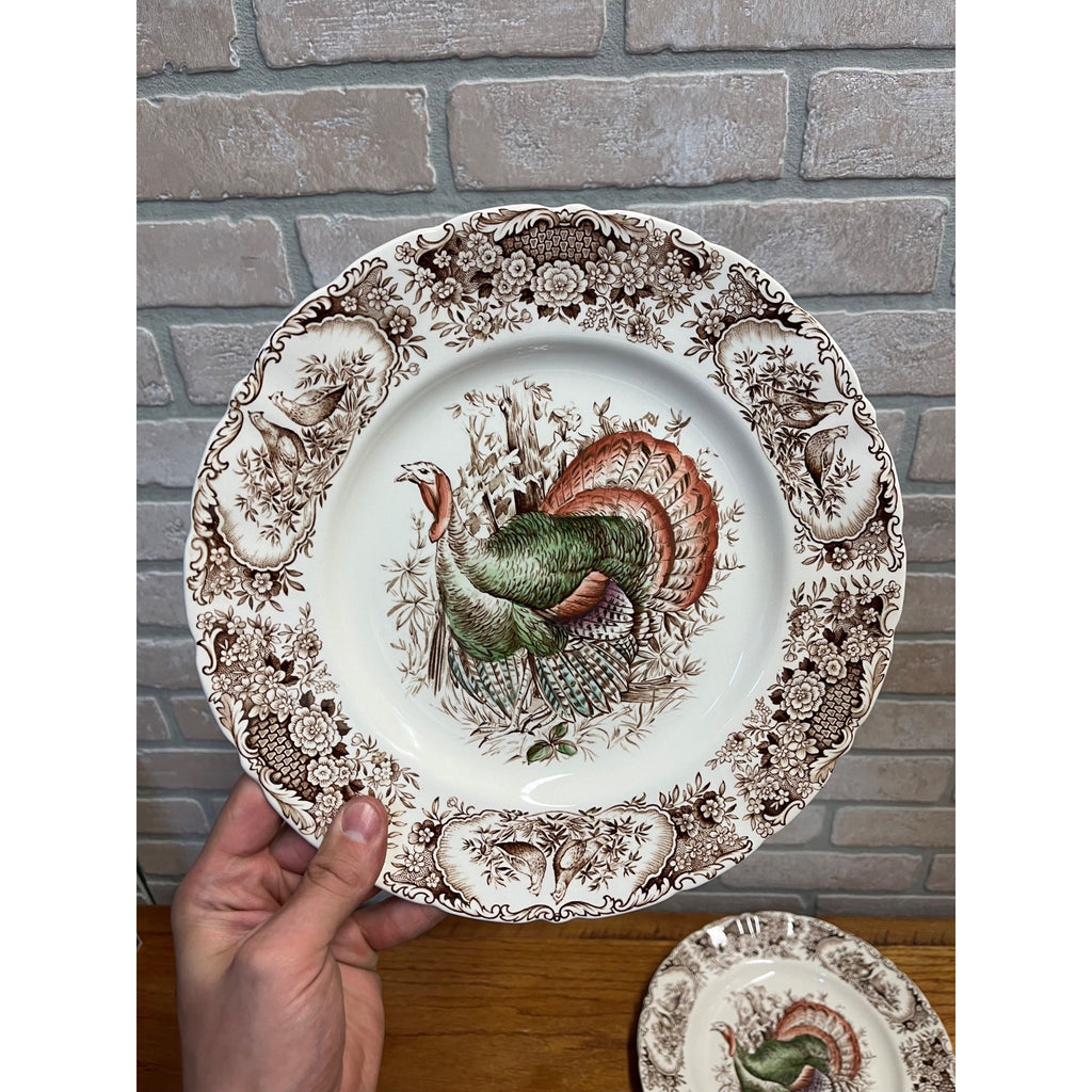 Vintage Windsor Ware Glazed Wild Turkey Dinner Plates Set of Four (4) Johnson Bros. England Thanksgiving