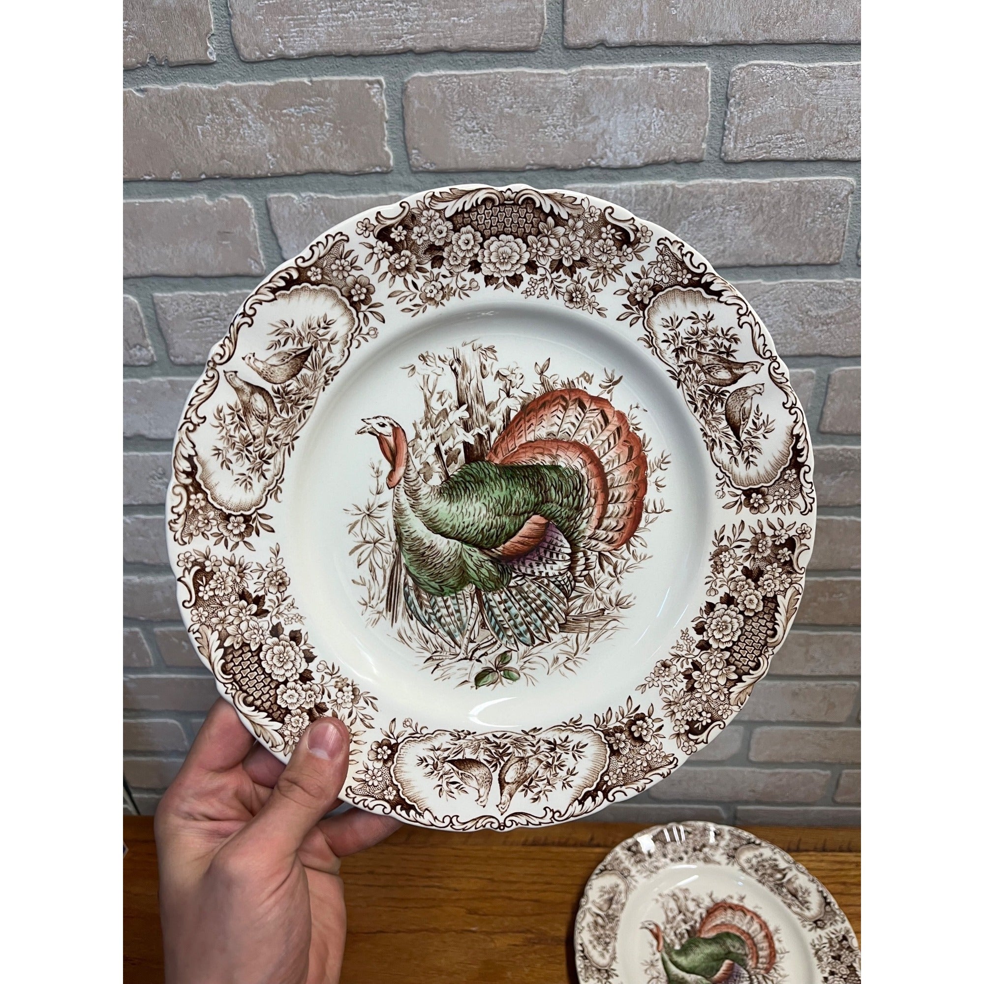 Vintage Windsor Ware Glazed Wild Turkey Dinner Plates Set of Four (4) Johnson Bros. England Thanksgiving