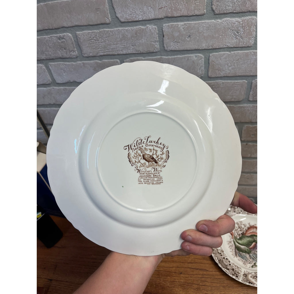 Vintage Windsor Ware Glazed Wild Turkey Dinner Plates Set of Four (4) Johnson Bros. England Thanksgiving