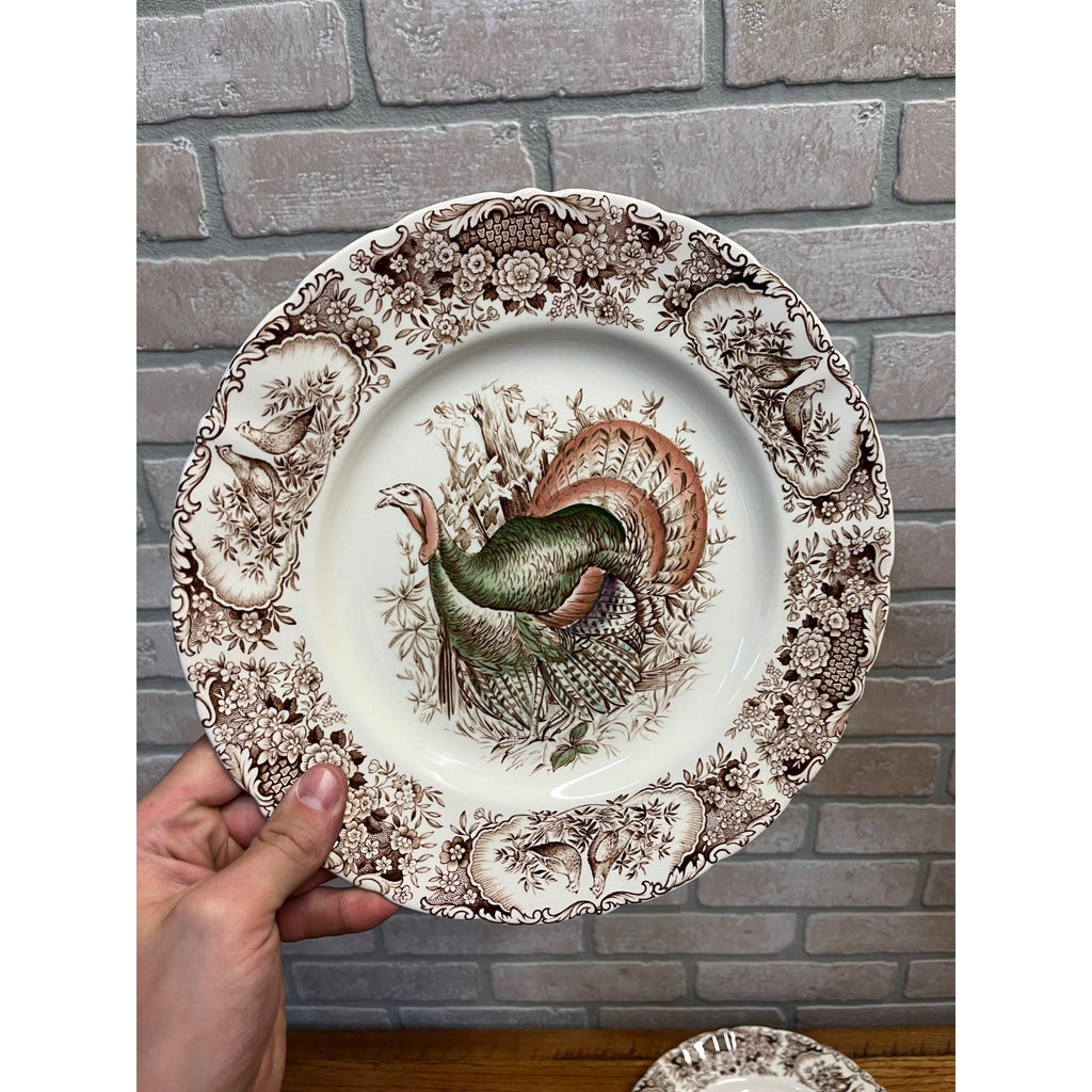Vintage Windsor Ware Glazed Wild Turkey Dinner Plates Set of Four (4) Johnson Bros. England Thanksgiving