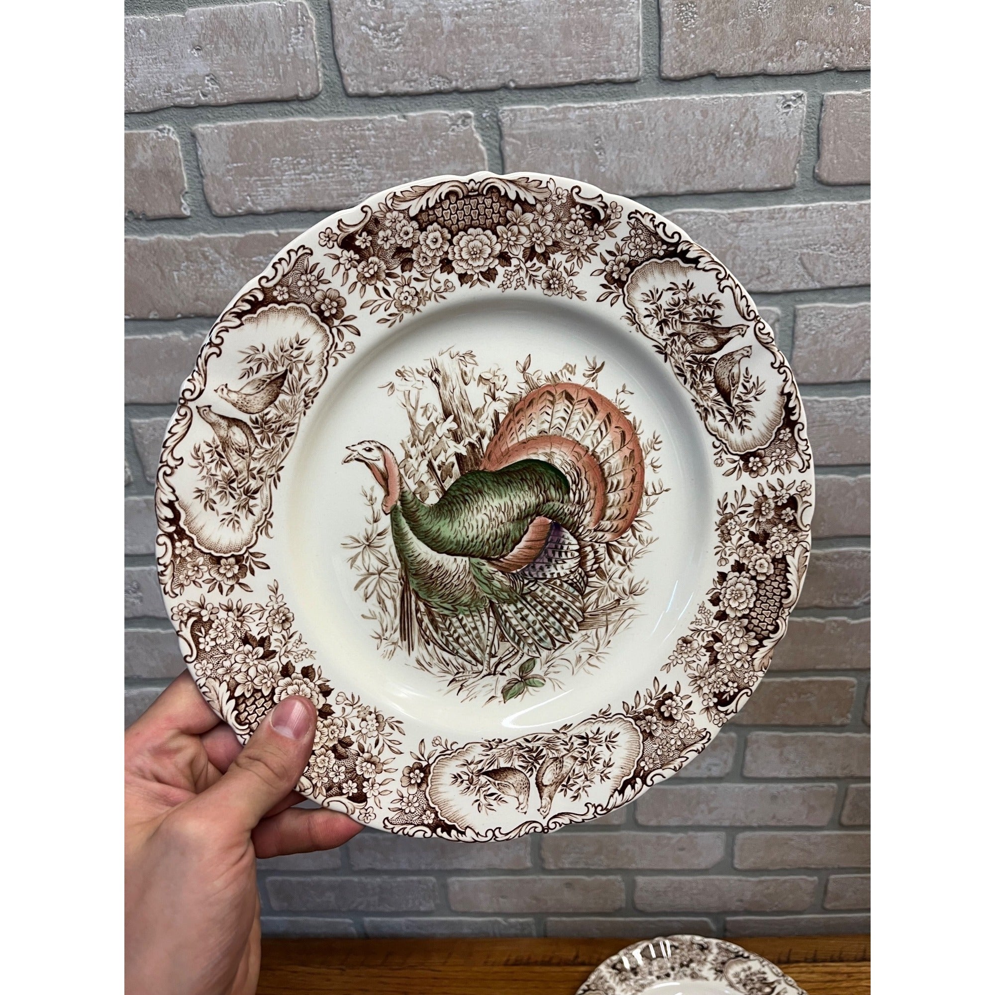 Vintage Windsor Ware Glazed Wild Turkey Dinner Plates Set of Four (4) Johnson Bros. England Thanksgiving