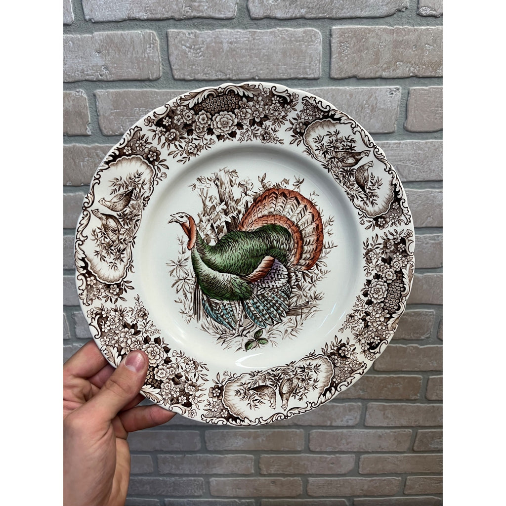 Vintage Windsor Ware Glazed Wild Turkey Dinner Plates Set of Four (4) Johnson Bros. England Thanksgiving