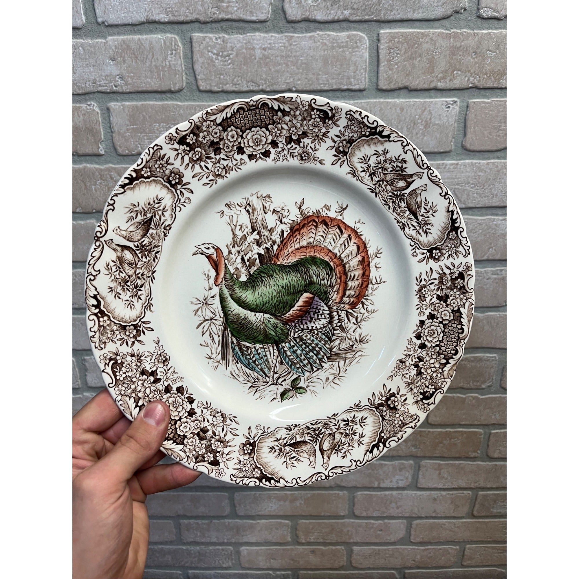 Vintage Windsor Ware Glazed Wild Turkey Dinner Plates Set of Four (4) Johnson Bros. England Thanksgiving