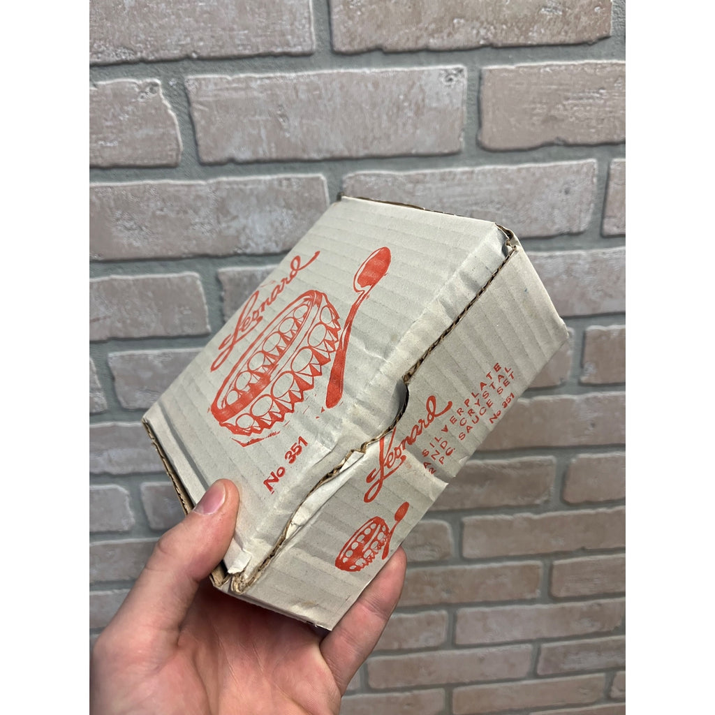 Leonard Silver Plate & Crystal 2 PC sauce set No 351 NOS NEW OLD STOCK BOX