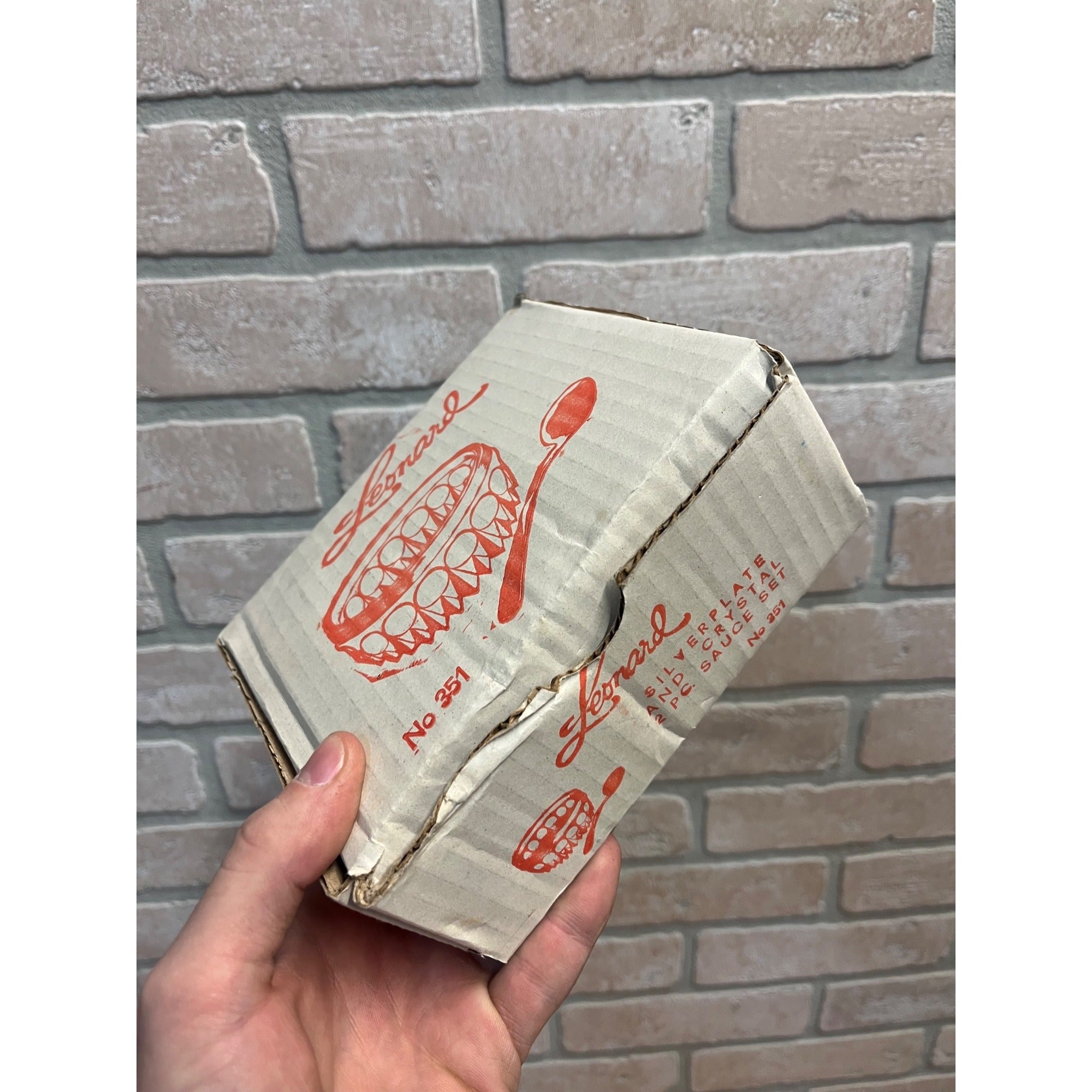 Leonard Silver Plate & Crystal 2 PC sauce set No 351 NOS NEW OLD STOCK BOX