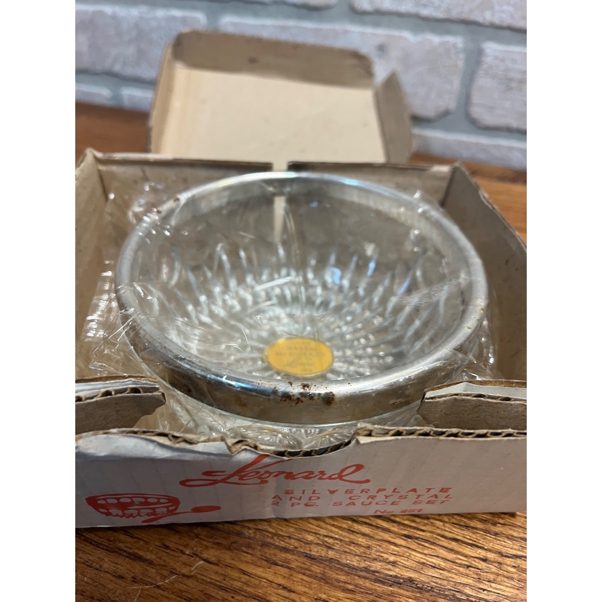 Leonard Silver Plate & Crystal 2 PC sauce set No 351 NOS NEW OLD STOCK BOX