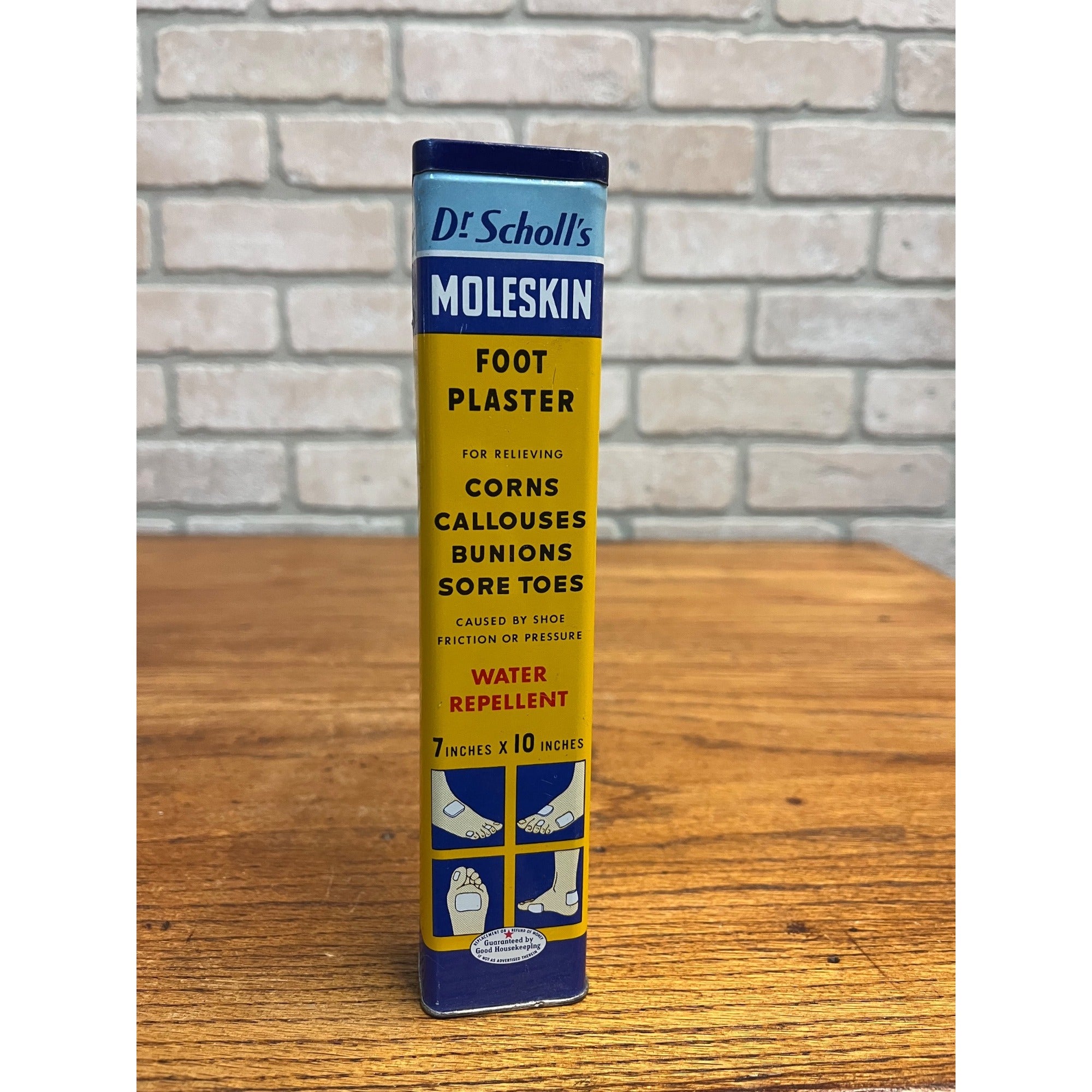 Antique 1938 Dr Scholl's Moleskin Foot Plaster Tin Litho Medicine Can Vintage