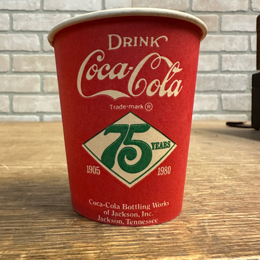 Coca Cola 75th Anniversary 1980 Soda Paper Cup Jackson Tennessee