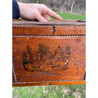 Antique Tramp Art Wooden Box Chipped Carved Notched Folk Art AAFA Primitive