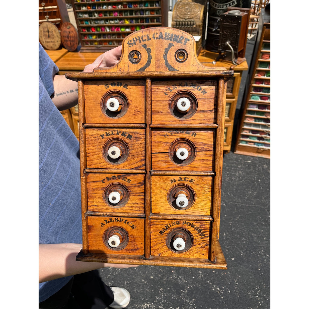 Original Primitive 19th c. Wooden Spice Cabinet 8 Drawers Farmhouse Kitchen Decor