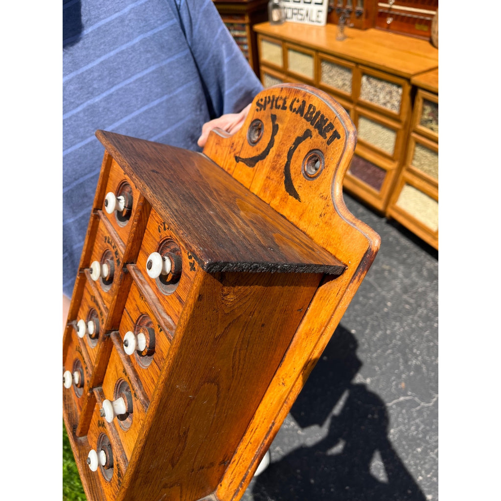 Original Primitive 19th c. Wooden Spice Cabinet 8 Drawers Farmhouse Kitchen Decor