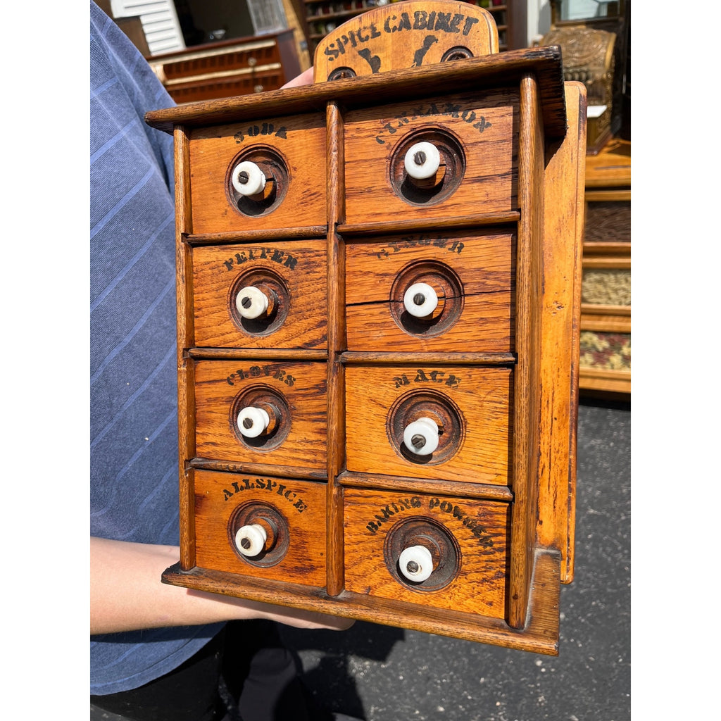 Original Primitive 19th c. Wooden Spice Cabinet 8 Drawers Farmhouse Kitchen Decor