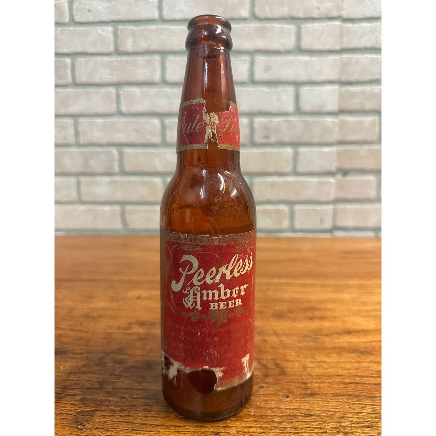 1946 IRTP Peerless Amber paper label Beer Bottle LaCrosse, WI,