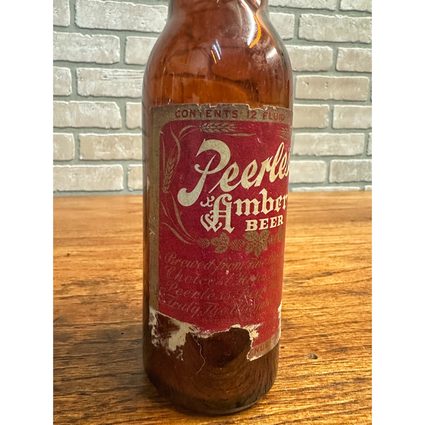 1946 IRTP Peerless Amber paper label Beer Bottle LaCrosse, WI,