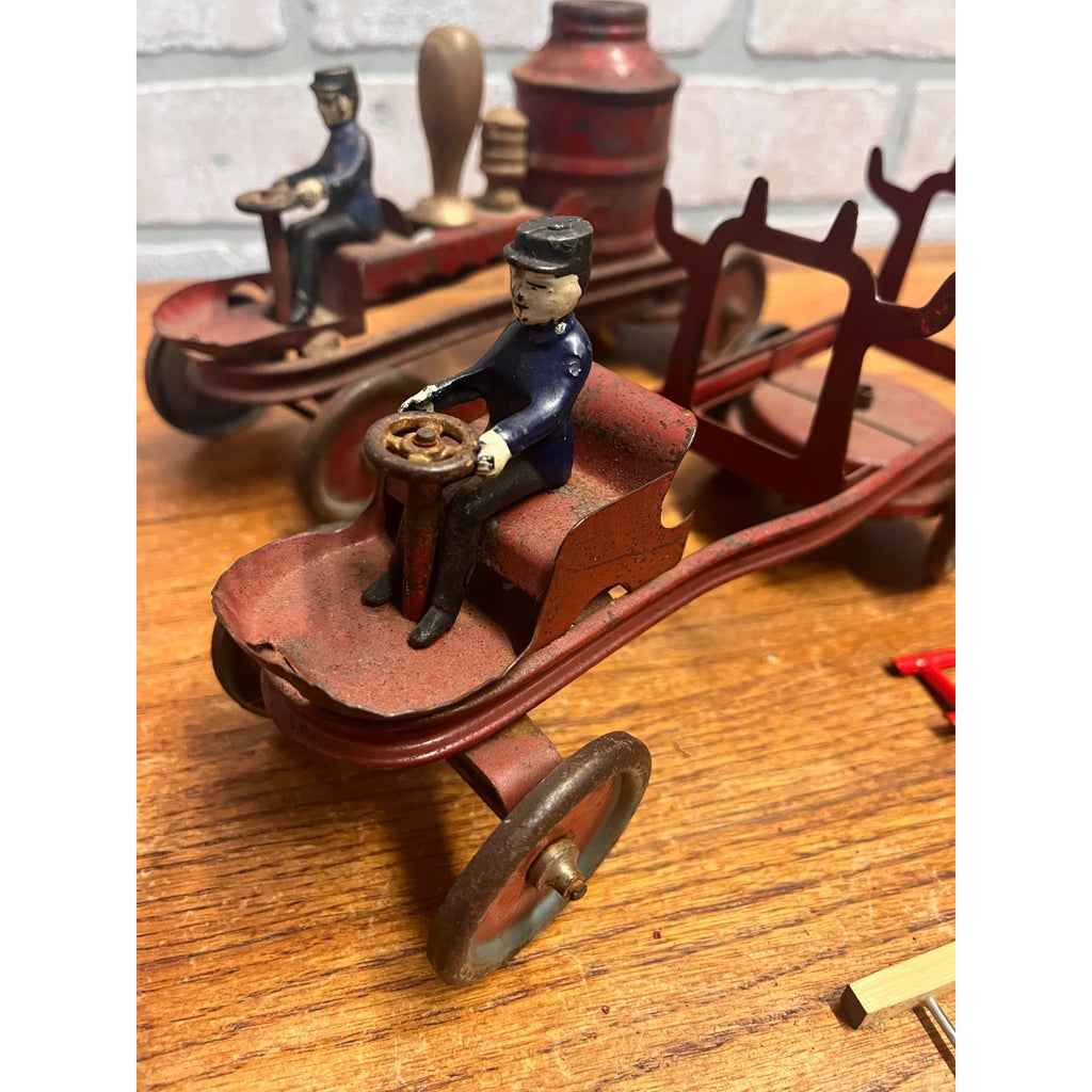 Vintage 1920s Kingsbury Steam Engine Fire Pumper & Ladder Truck Pressed Steel