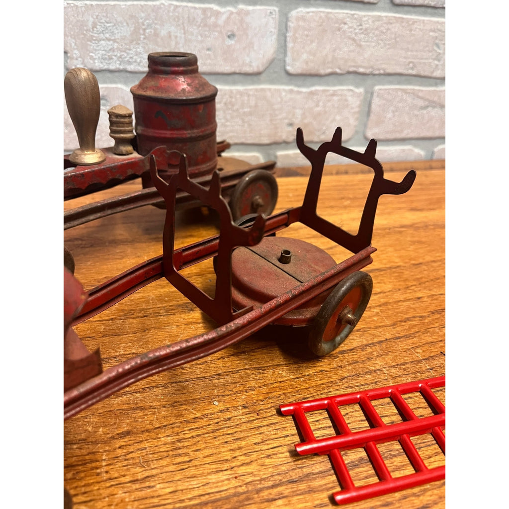 Vintage 1920s Kingsbury Steam Engine Fire Pumper & Ladder Truck Pressed Steel