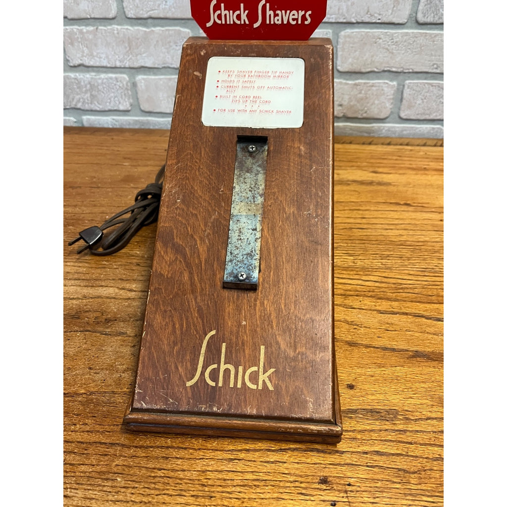 Vintage Schick Shaving Razor Lighted Store Display Stand Wood Case