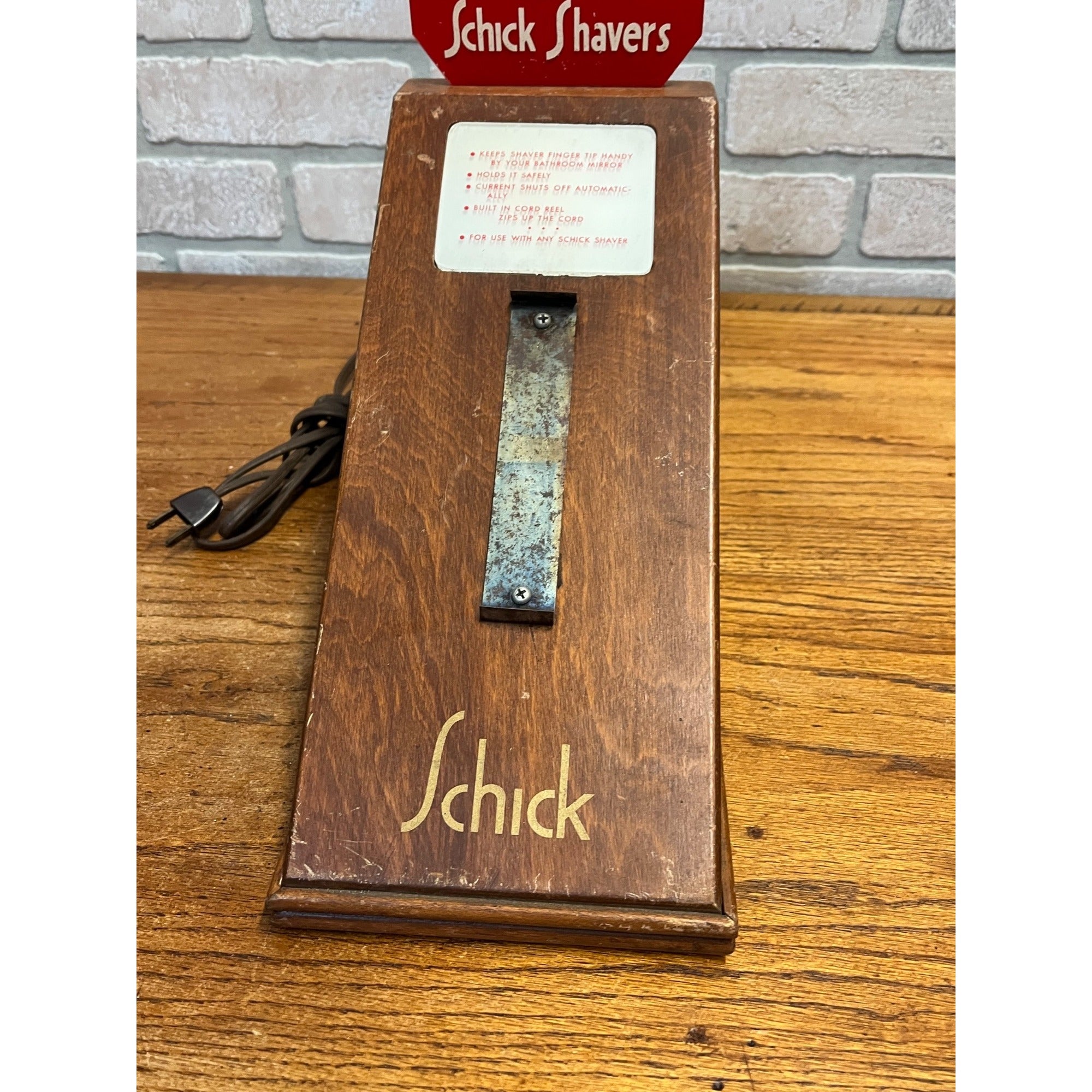 Vintage Schick Shaving Razor Lighted Store Display Stand Wood Case