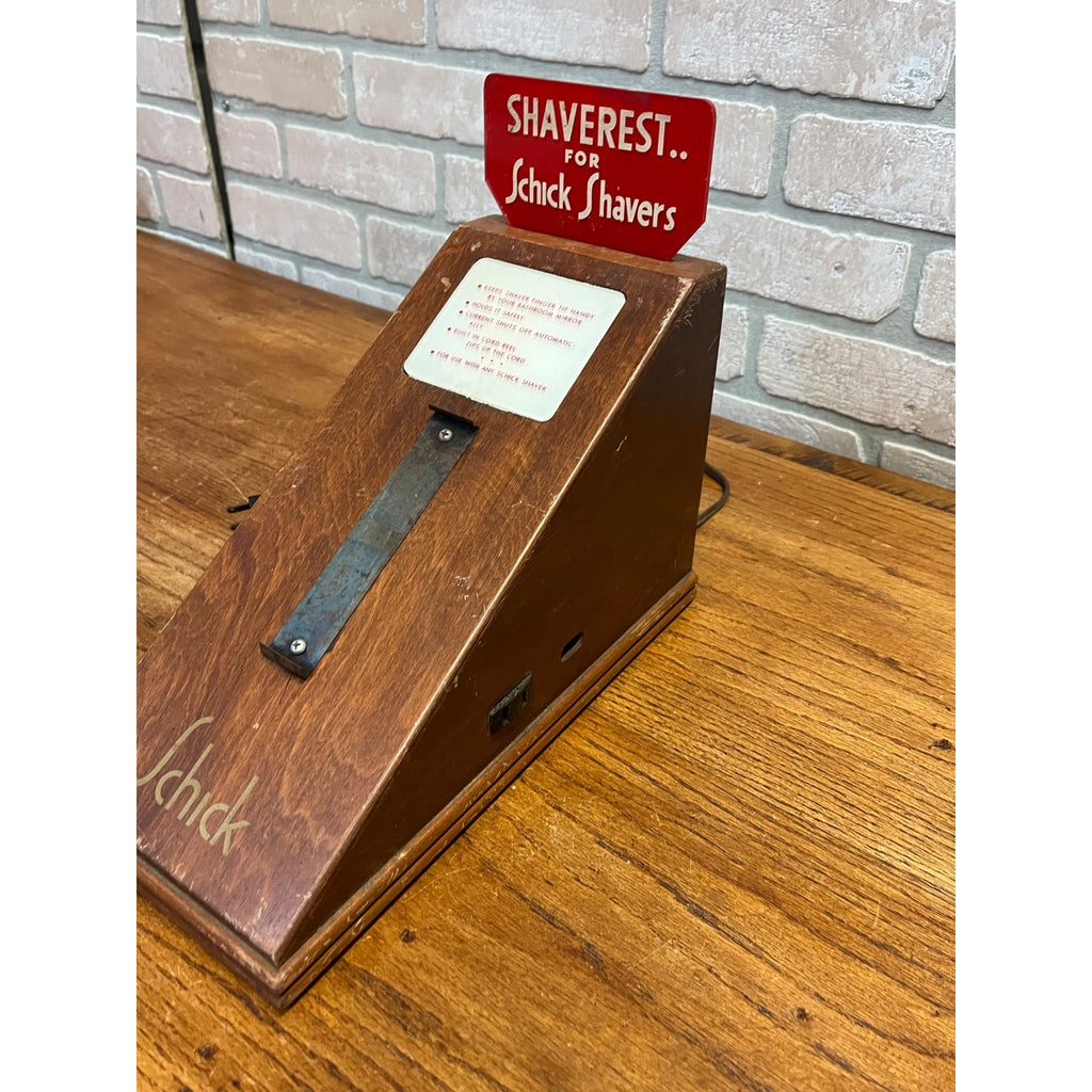 Vintage Schick Shaving Razor Lighted Store Display Stand Wood Case