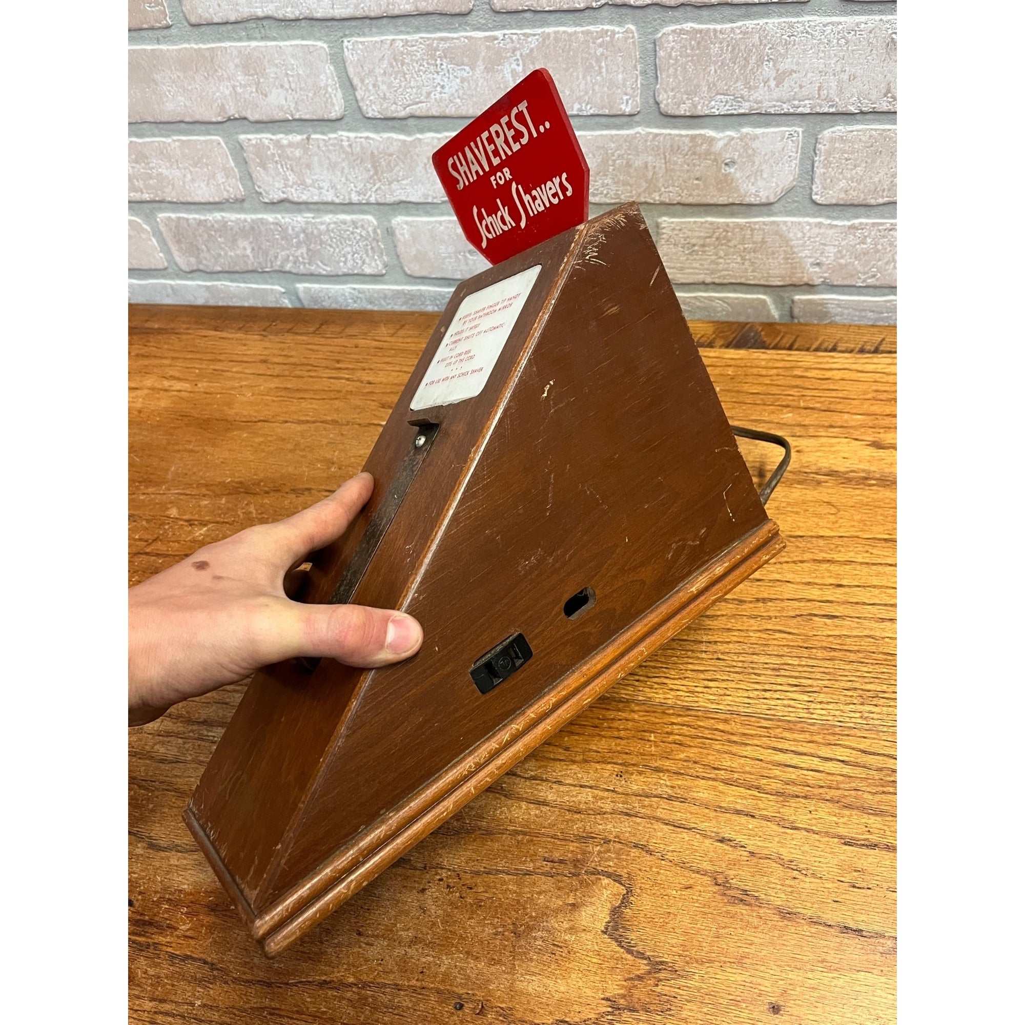 Vintage Schick Shaving Razor Lighted Store Display Stand Wood Case