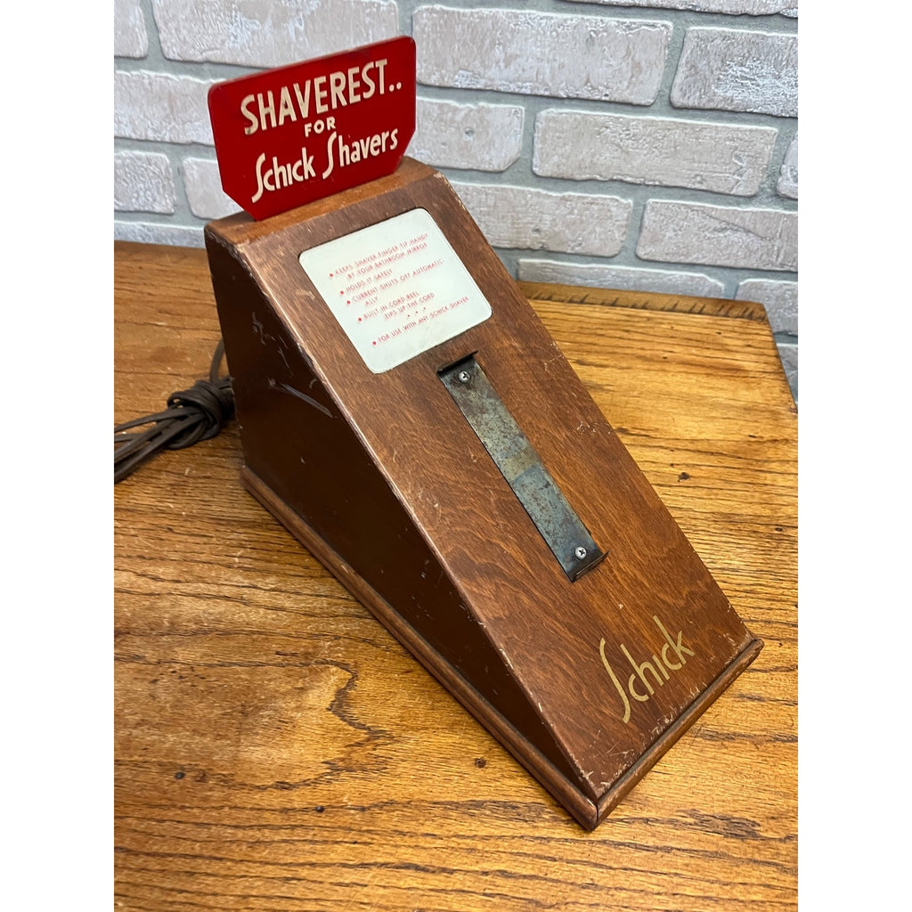 Vintage Schick Shaving Razor Lighted Store Display Stand Wood Case