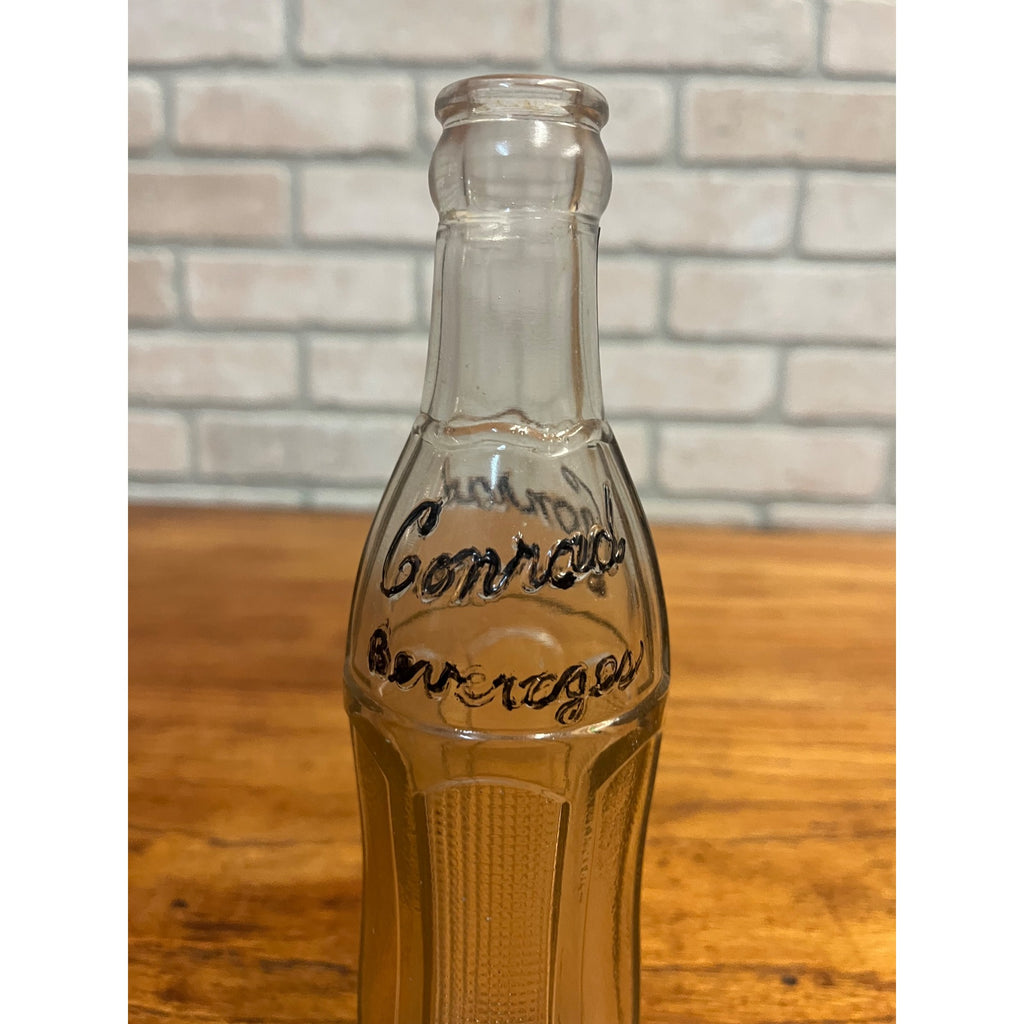 Embossed CONRAD BEVERAGES OCONOMOWOC WISCONSIN WIS WI Fancy Deco Soda Bottle