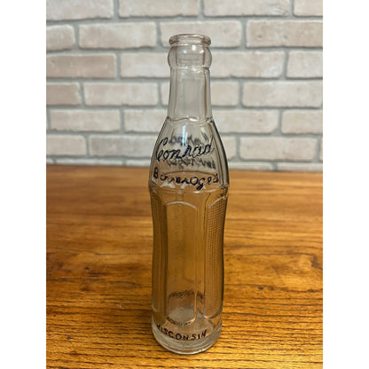 Embossed CONRAD BEVERAGES OCONOMOWOC WISCONSIN WIS WI Fancy Deco Soda Bottle