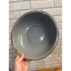 Antique Primitive Graniteware Enamelware Gray Round Bowl/ Pan/ Farmhouse/ Kitchen Decor, Grey