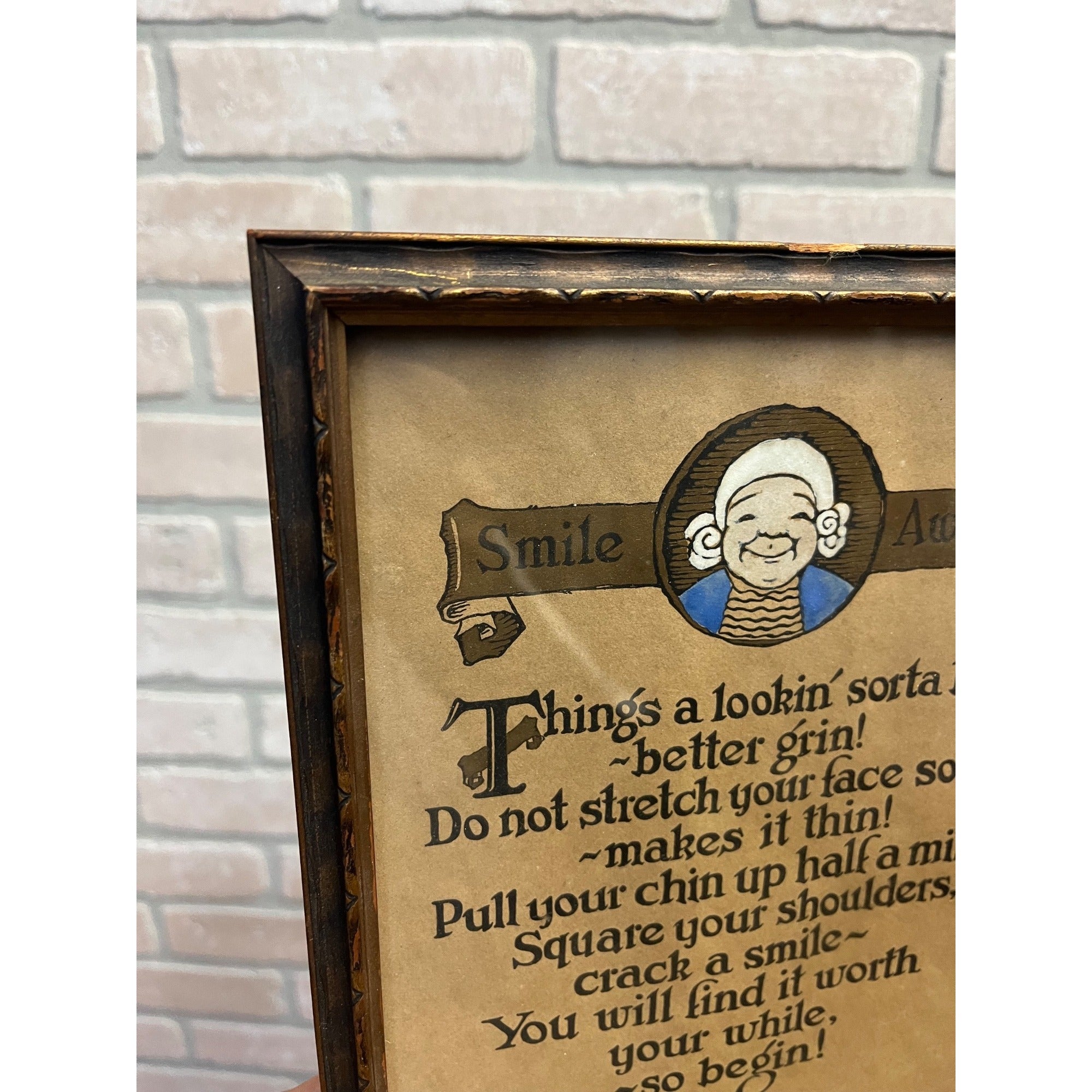 Vintage Smile Awhile Quote Motto Arts & Crafts Style Framed Live While You Live