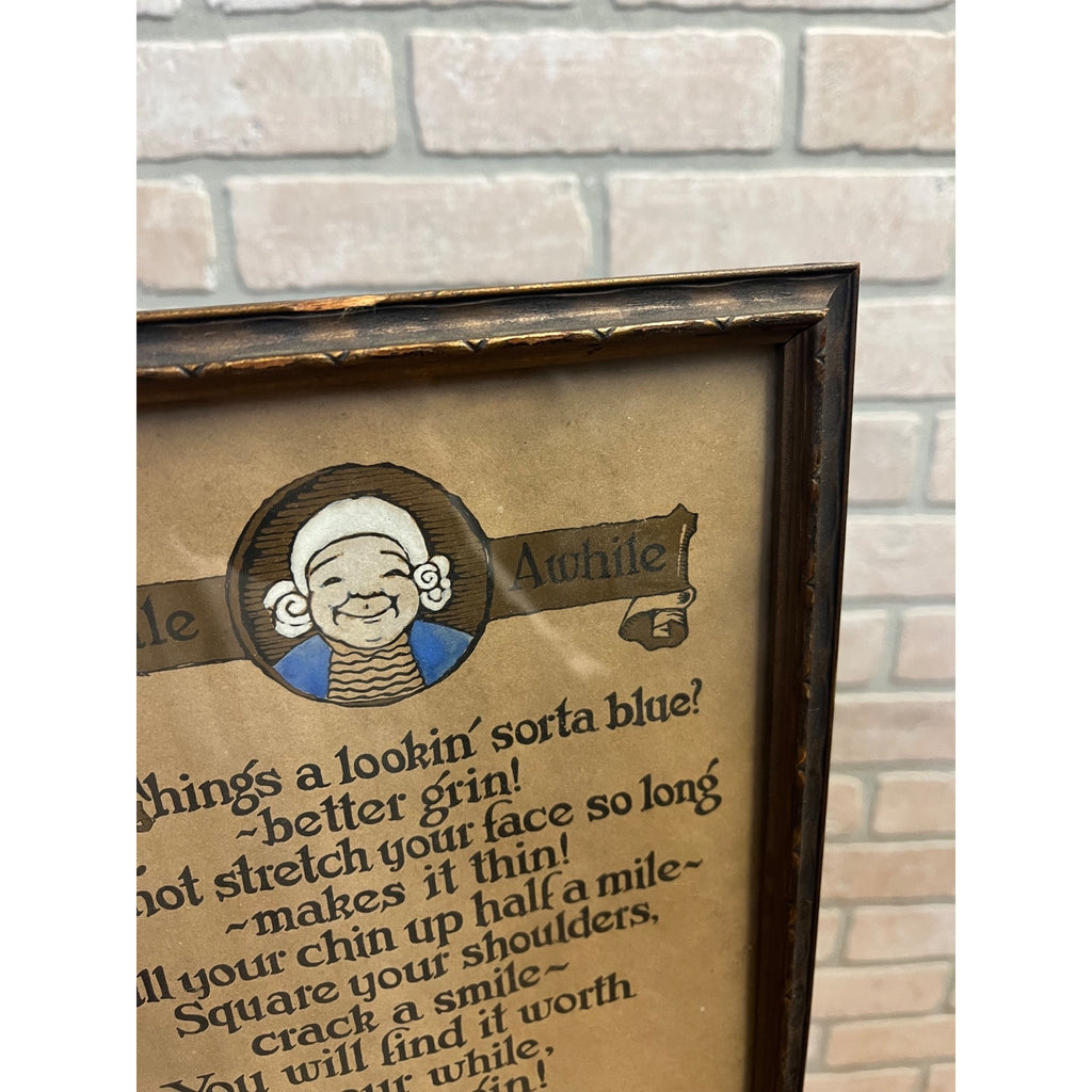 Vintage Smile Awhile Quote Motto Arts & Crafts Style Framed Live While You Live