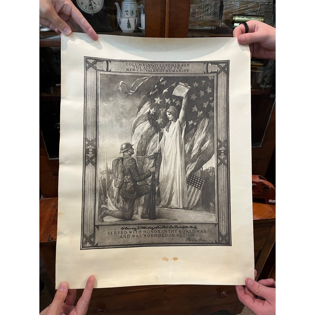 Original U.S. WWI Wounded in Action Award Accolade Document