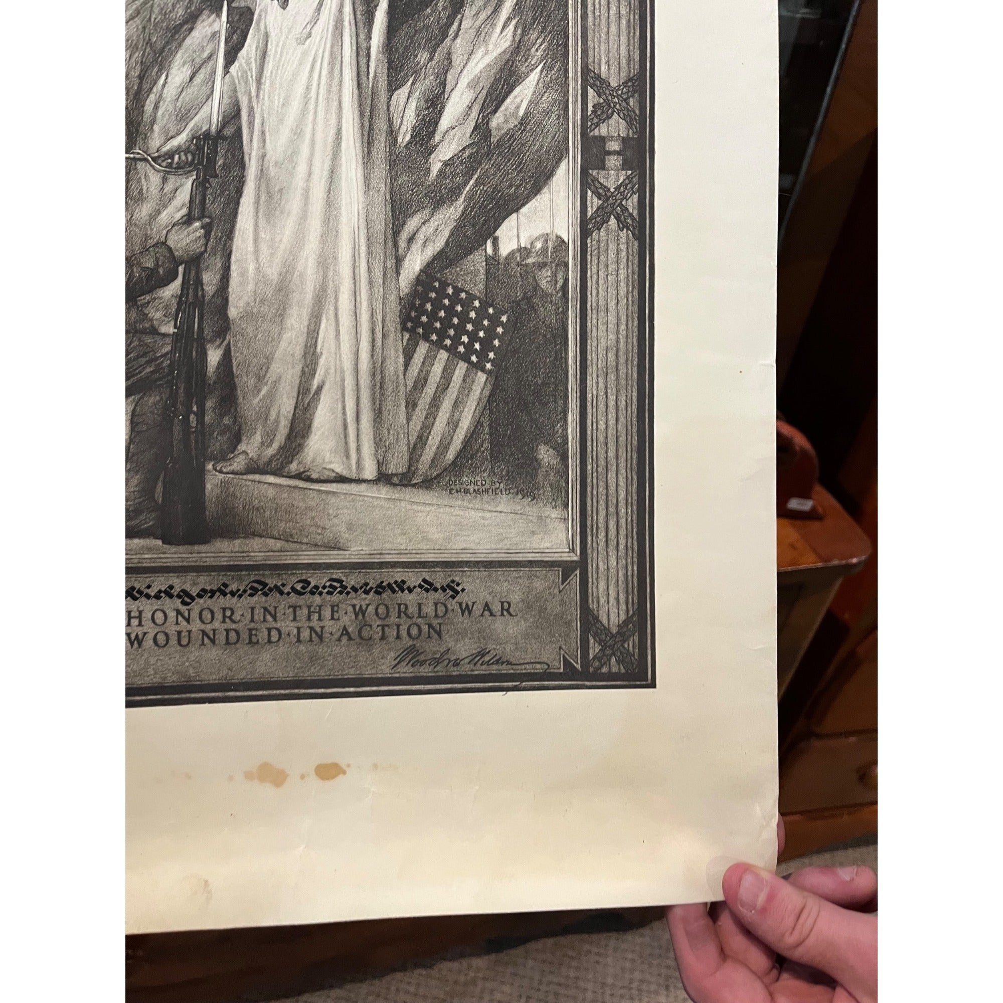 Original U.S. WWI Wounded in Action Award Accolade Document