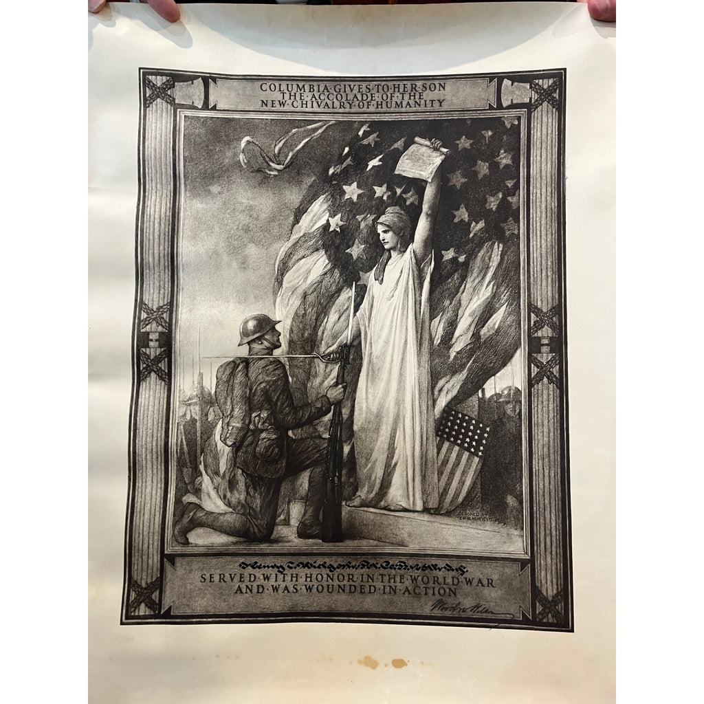 Original U.S. WWI Wounded in Action Award Accolade Document