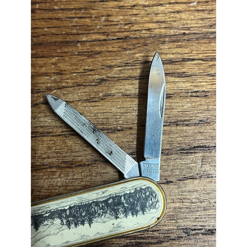Barlow Pen Knife Folding 2 Blade Pocket Knife Scrimshaw Fly Fishing
