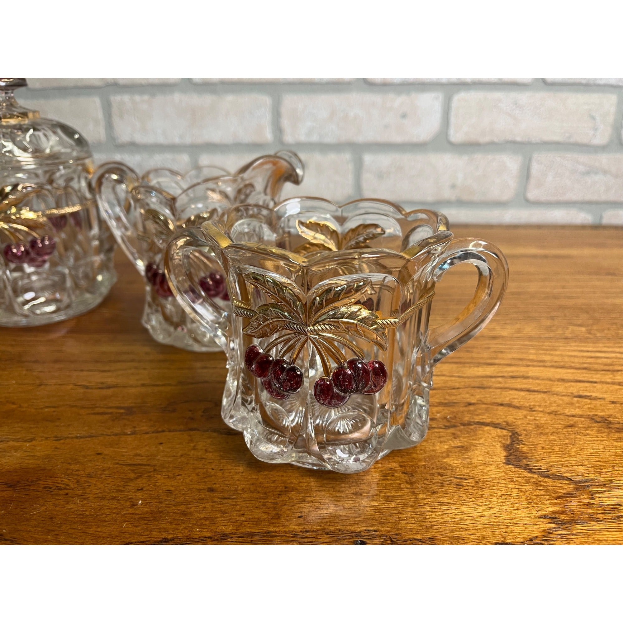 Vintage Rare Northwood Glass EAPG Cherry Lattice Breakfast Set Sugar Creamer Butter