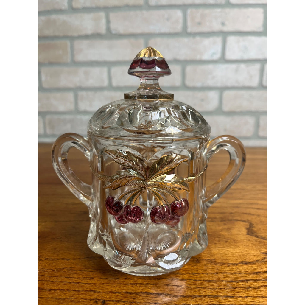 Vintage Rare Northwood Glass EAPG Cherry Lattice Breakfast Set Sugar Creamer Butter