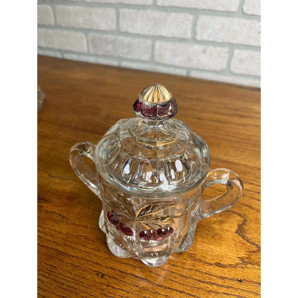 Vintage Rare Northwood Glass EAPG Cherry Lattice Breakfast Set Sugar Creamer Butter