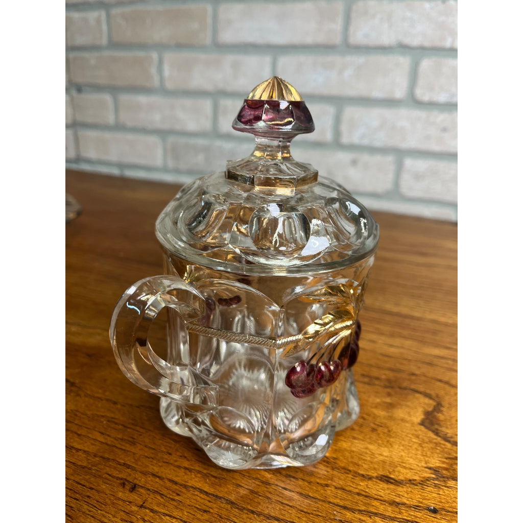 Vintage Rare Northwood Glass EAPG Cherry Lattice Breakfast Set Sugar Creamer Butter
