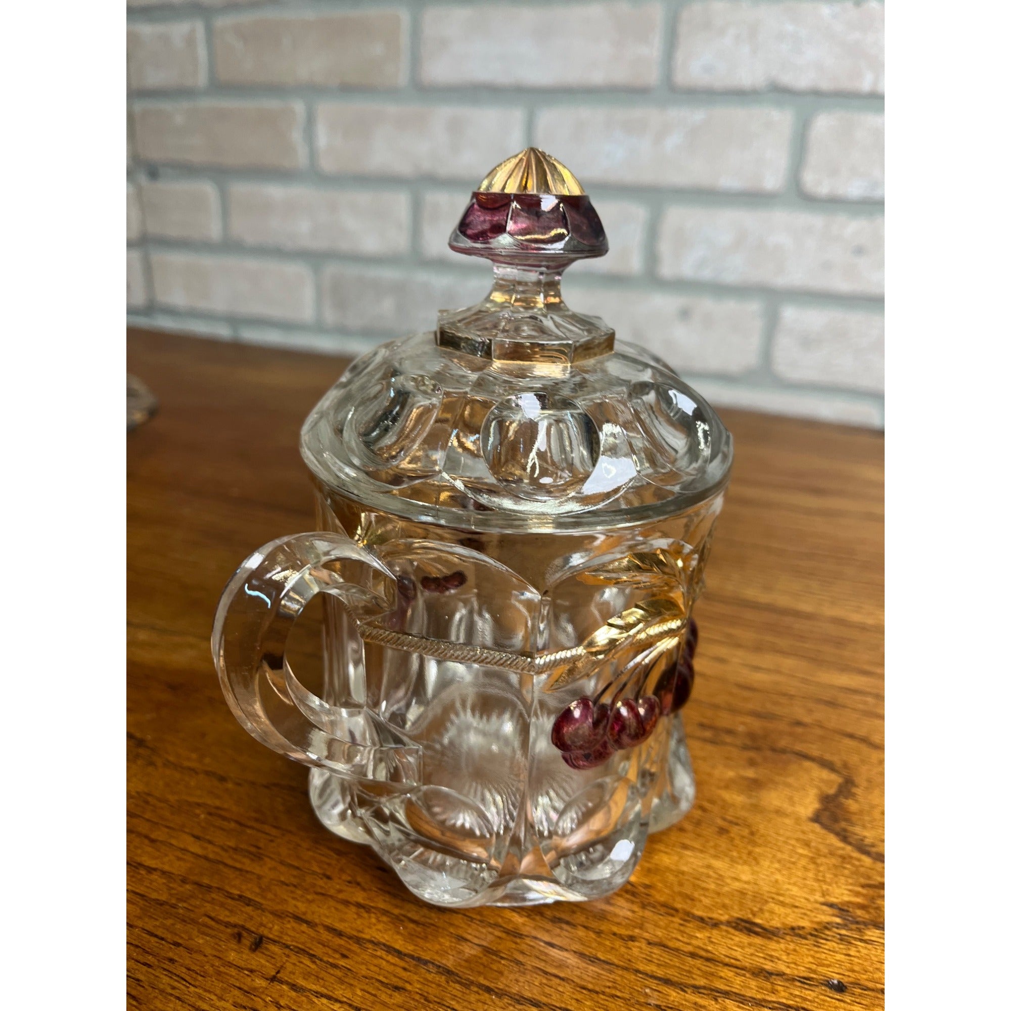 Vintage Rare Northwood Glass EAPG Cherry Lattice Breakfast Set Sugar Creamer Butter