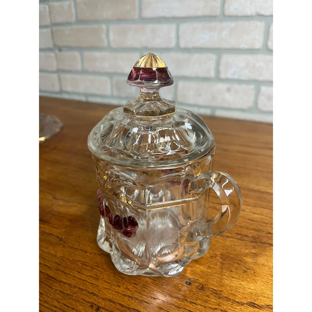 Vintage Rare Northwood Glass EAPG Cherry Lattice Breakfast Set Sugar Creamer Butter