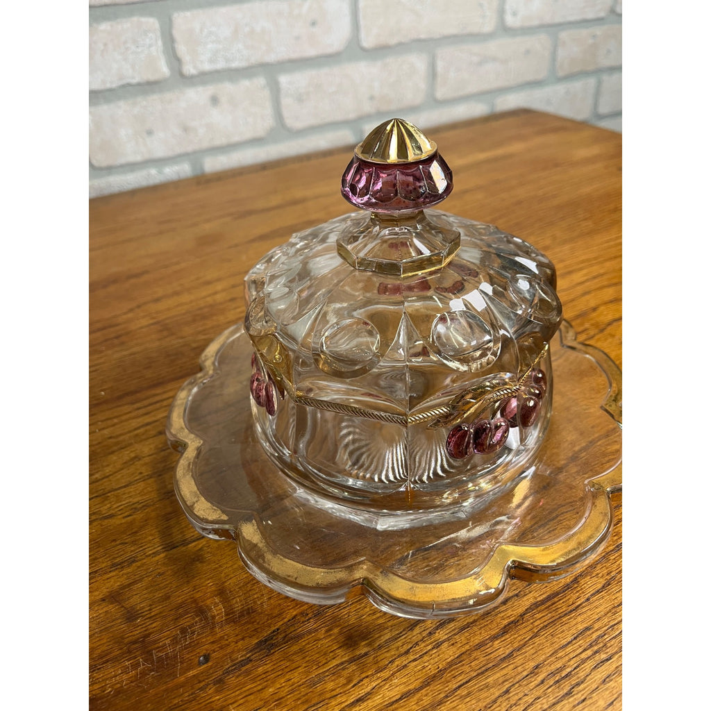 Vintage Rare Northwood Glass EAPG Cherry Lattice Breakfast Set Sugar Creamer Butter