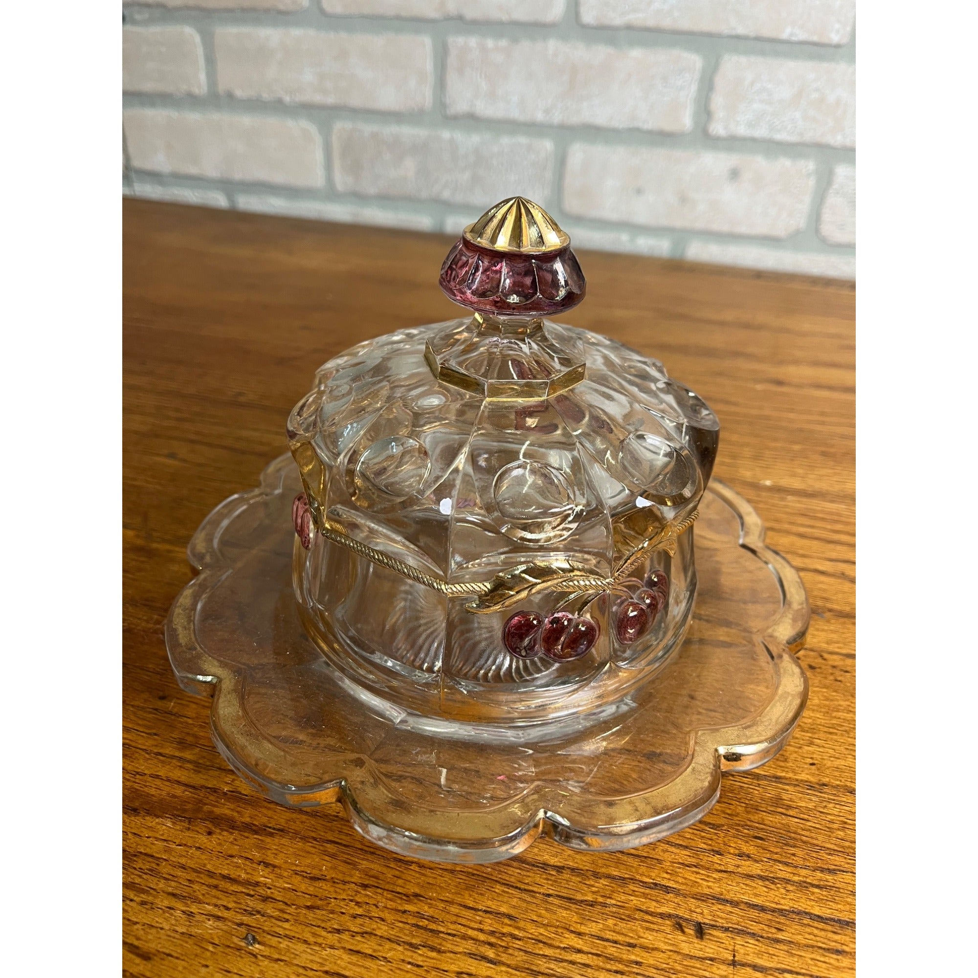 Vintage Rare Northwood Glass EAPG Cherry Lattice Breakfast Set Sugar Creamer Butter