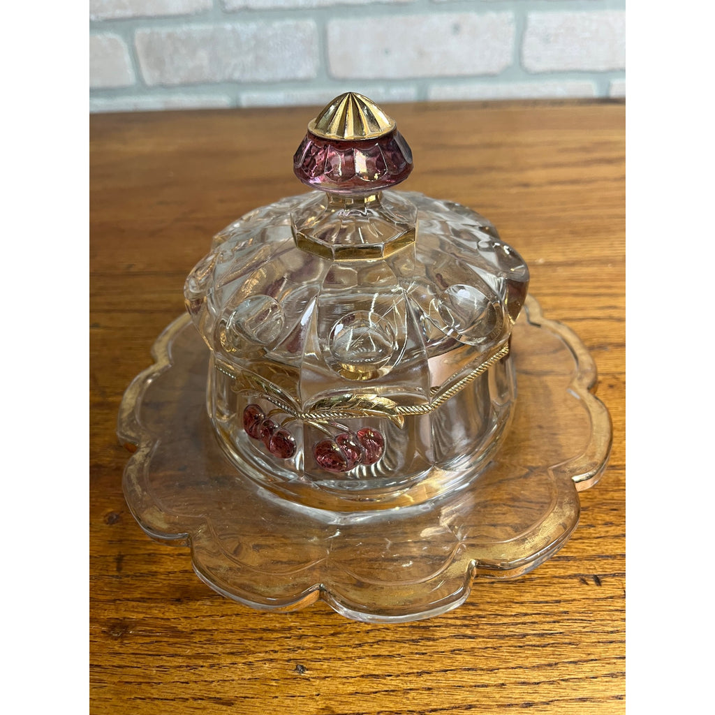Vintage Rare Northwood Glass EAPG Cherry Lattice Breakfast Set Sugar Creamer Butter