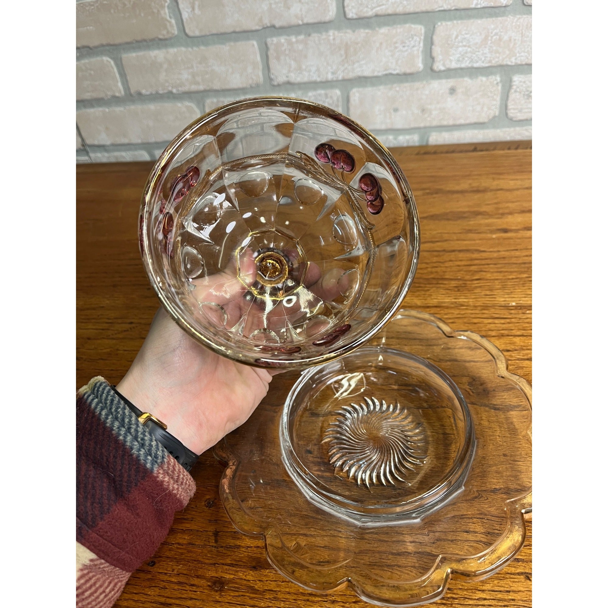 Vintage Rare Northwood Glass EAPG Cherry Lattice Breakfast Set Sugar Creamer Butter