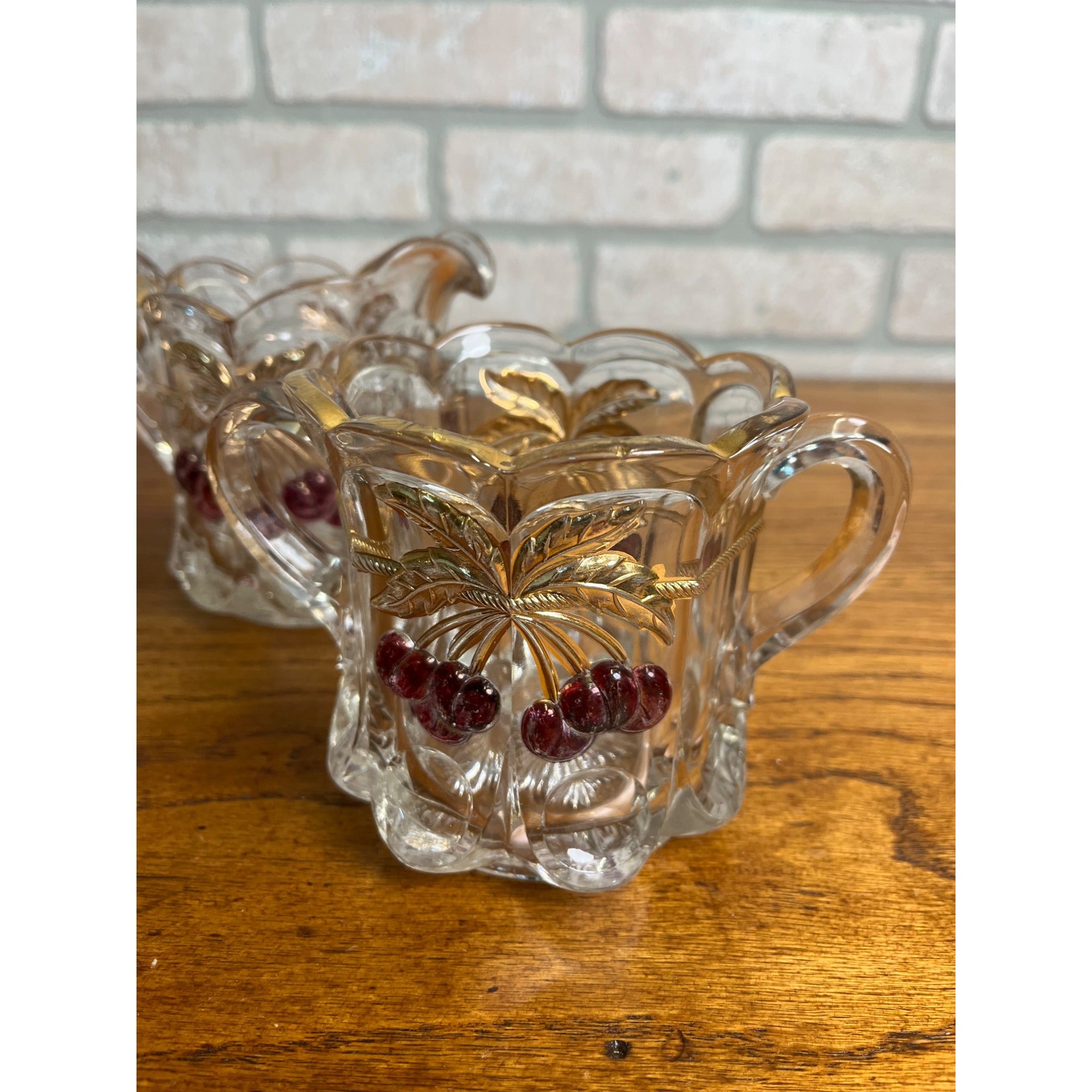 Vintage Rare Northwood Glass EAPG Cherry Lattice Breakfast Set Sugar Creamer Butter
