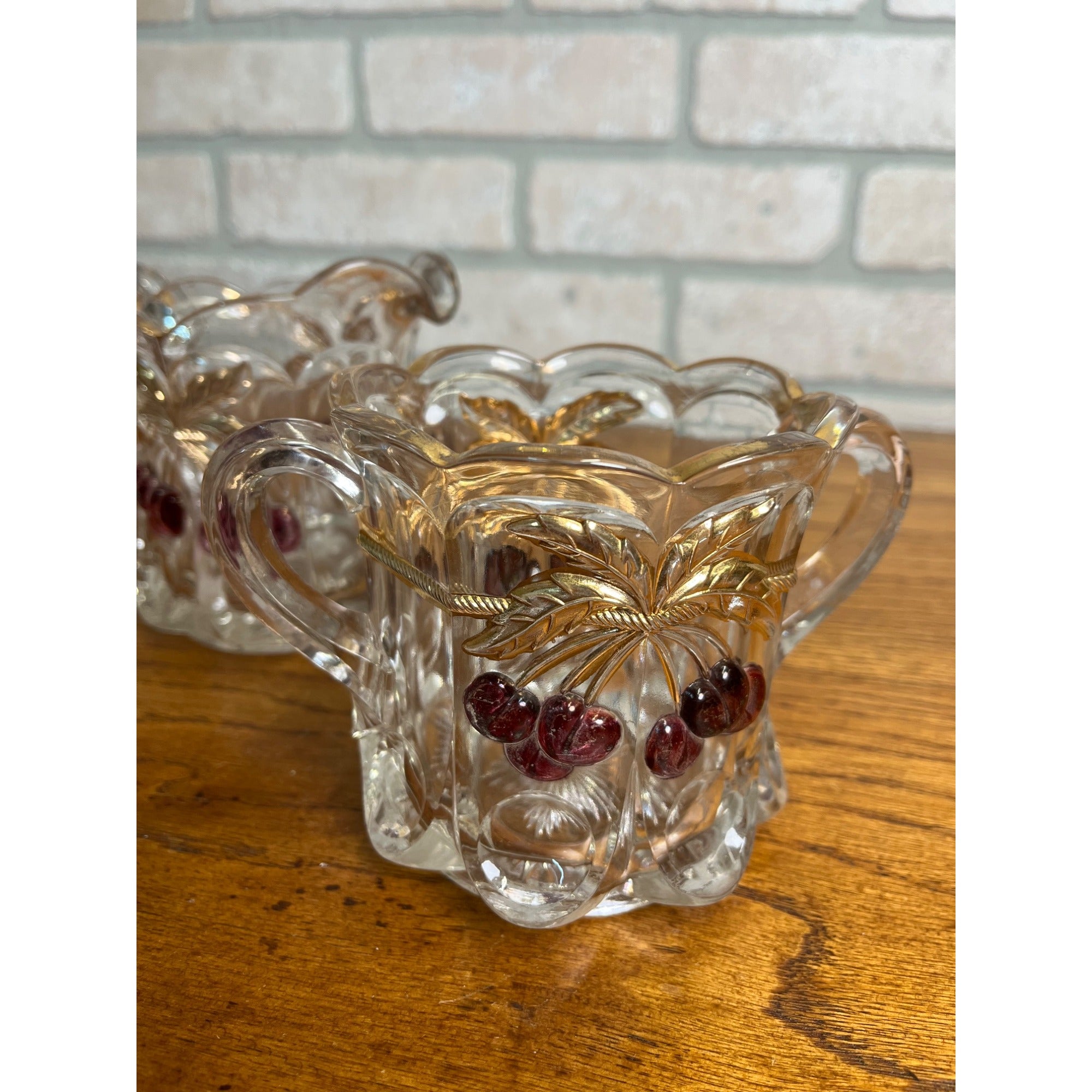 Vintage Rare Northwood Glass EAPG Cherry Lattice Breakfast Set Sugar Creamer Butter